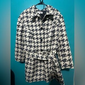 Classic Black & White Houndstooth Belted Coat